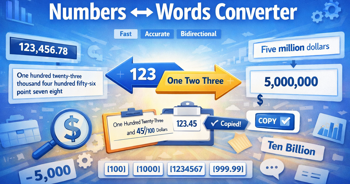 Numbers to Words Converter — Free Online Tool | ToolTextPro